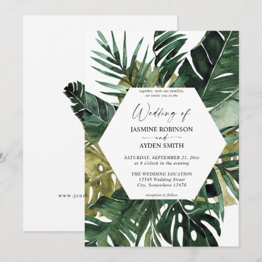 Uitnodiging tot Tropisch Palm Leaf Wedding (Voorkant / Achterkant)