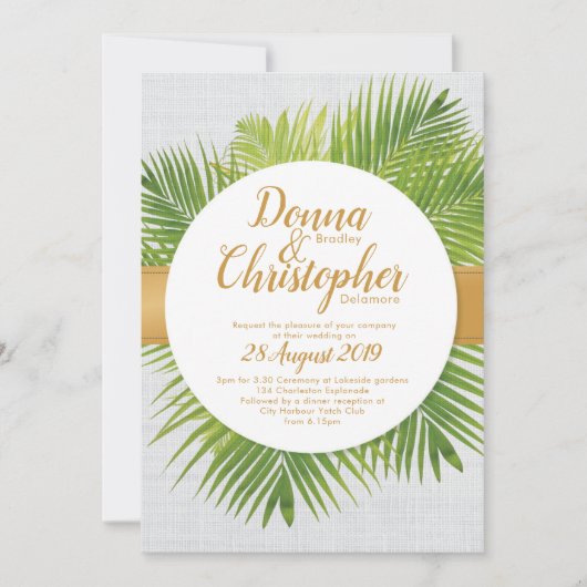 Uitnodiging tot Tropisch Palm Leaf Wedding (Voorkant)