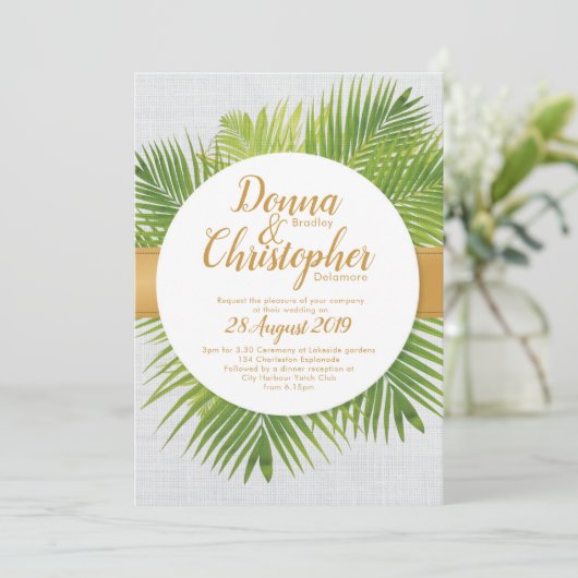 Uitnodiging tot Tropisch Palm Leaf Wedding (Staand voorkant)