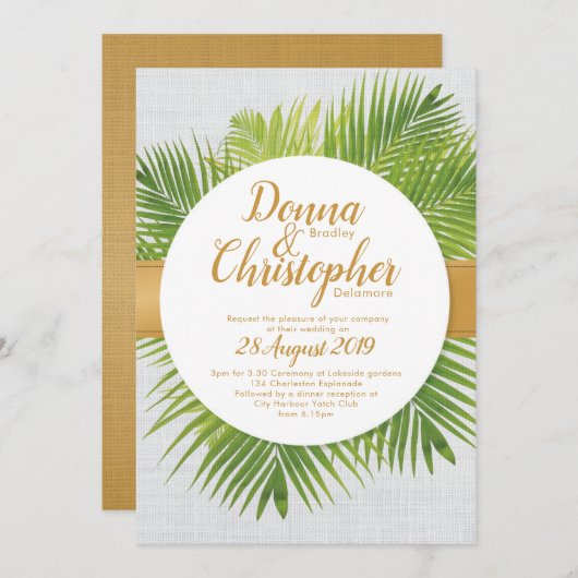 Uitnodiging tot Tropisch Palm Leaf Wedding (Voorkant / Achterkant)