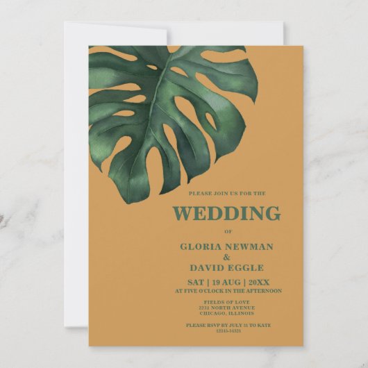 Uitnodiging tot Tropisch Palm Leaf Wedding (Voorkant)
