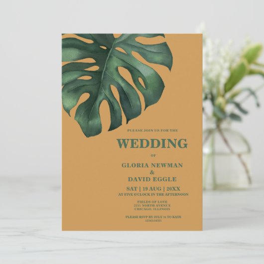 Uitnodiging tot Tropisch Palm Leaf Wedding (Staand voorkant)