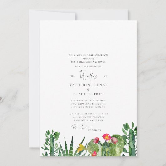 Uitnodiging tot Tropisch Succulent Cactus Wedding (Voorkant)