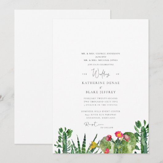 Uitnodiging tot Tropisch Succulent Cactus Wedding (Voorkant / Achterkant)