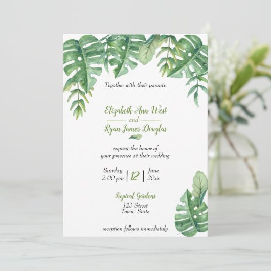 Uitnodiging tot tropische botanische bruinhuwelijk (Staand voorkant)