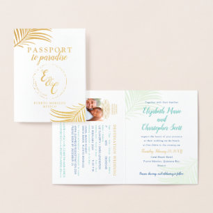 Uitnodiging tot Tropische bruiloft Gold Foil Passp