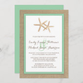 Uitnodiging tot Tropische bruiloft Starfish Burlap (Voorkant / Achterkant)