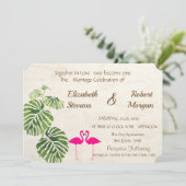 Uitnodiging tot Tropische Flamingos Wedding (Staand voorkant)