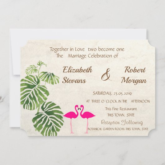 Uitnodiging tot Tropische Flamingos Wedding (Voorkant)