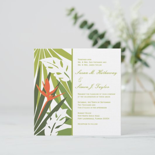 Uitnodiging tot Tropische Floral Wedding - Groen S (Staand voorkant)