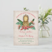 Uitnodiging tot Tropische Golden Pineapple Wedding (Staand voorkant)