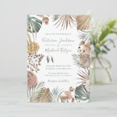Uitnodiging tot Tropische Oasis Modern Palm leaf W (Staand voorkant)