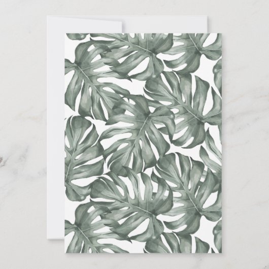 Uitnodiging tot Tropische Oasis Modern Palm leaf W (Achterkant)