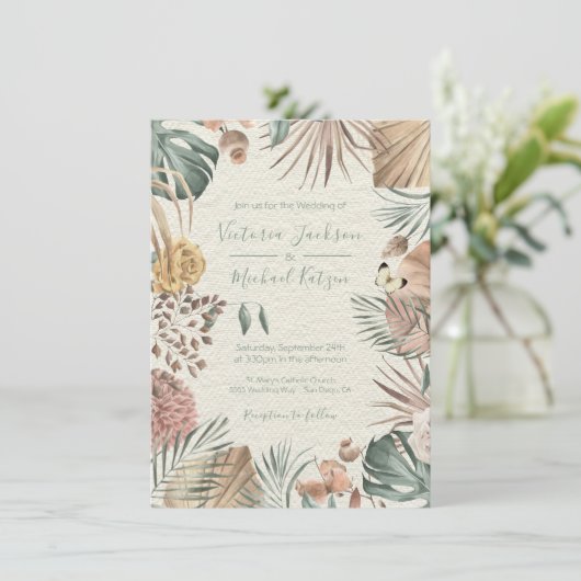 Uitnodiging tot Tropische Oasis Modern Palm leaf W (Staand voorkant)