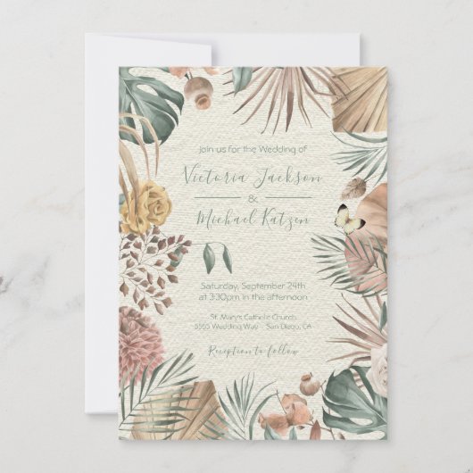 Uitnodiging tot Tropische Oasis Modern Palm leaf W (Voorkant)