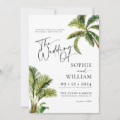 Uitnodiging tot tropische palmbomen voor weddensch (Voorkant)