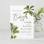 Uitnodiging tot tropische palmbomen voor weddensch (Staand voorkant)