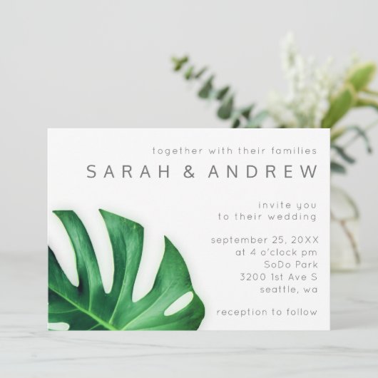 Uitnodiging tot tropische palmverpulvering minimal (Staand voorkant)