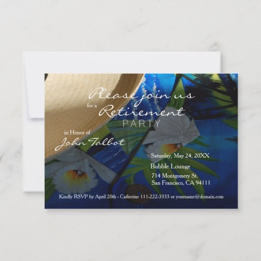 Uitnodiging tot Tropische Pensionering met Blauwe  (Achterkant)