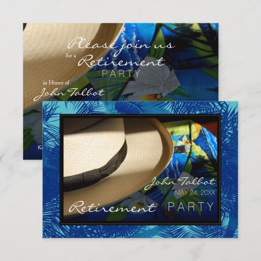 Uitnodiging tot Tropische Pensionering met Blauwe  (Voorkant / Achterkant)