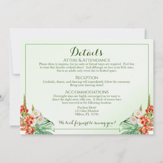 Uitnodiging tot Tropische Ring Wedding met Details (Achterkant)