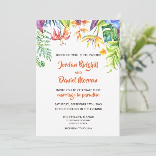 Uitnodiging tot Tropische Waterverf bestemming bru (Staand voorkant)