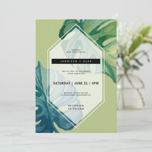 Uitnodiging tot Tropische Waterverf Foliage Wedden (Staand voorkant)