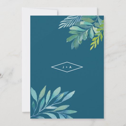 Uitnodiging tot Tropische Waterverf Foliage Wedden (Achterkant)