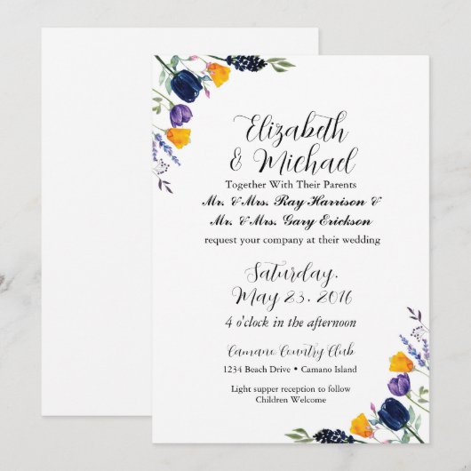 Uitnodiging tot tulpen en wilde bloemen (Voorkant / Achterkant)