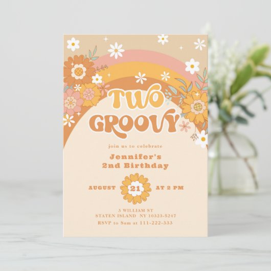 Uitnodiging tot twee groovy retro (Staand voorkant)