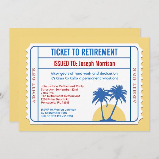 Uitnodiging tot uitboeking op ticketstijl (Voorkant / Achterkant)