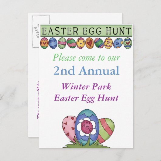 Uitnodiging tot uitnoeping Easter Egg Hunt (Voorkant / Achterkant)