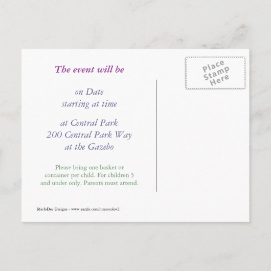 Uitnodiging tot uitnoeping Easter Egg Hunt (Achterkant)