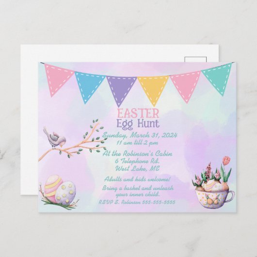 Uitnodiging tot uitnoeping Easter Egg Hunt (Voorkant / Achterkant)