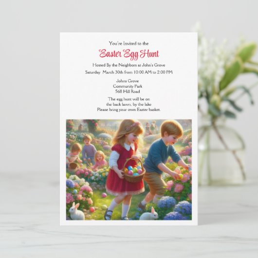 Uitnodiging tot uitnoeping Easter Egg Hunt (Staand voorkant)