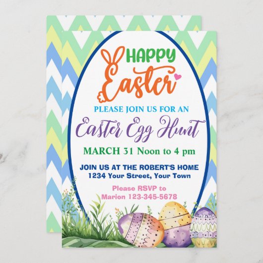 Uitnodiging tot uitnoeping Easter Egg Hunt (Voorkant / Achterkant)