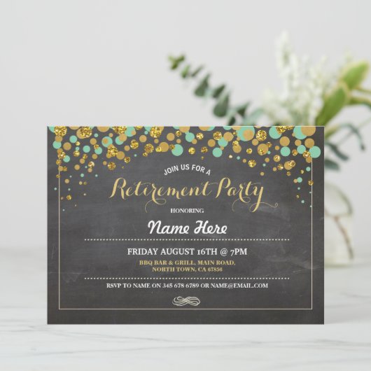 Uitnodiging tot uitroeping Party Chalk Mint Gold D (Staand voorkant)