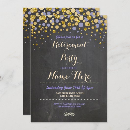 Uitnodiging tot uittreding Paars Gold Chalk in rus (Voorkant / Achterkant)