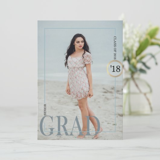 Uitnodiging tot uitvinding Blauwe Grijs Afstuderen (Staand voorkant)