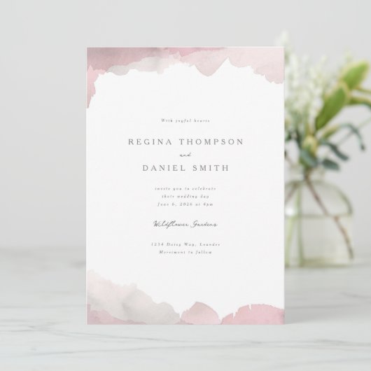 Uitnodiging tot uitwijking van bleekroze bruiloft (Staand voorkant)