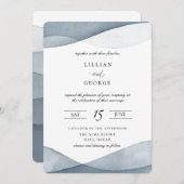 Uitnodiging tot uitzending blauwe Waterverf bruilo (Voorkant / Achterkant)