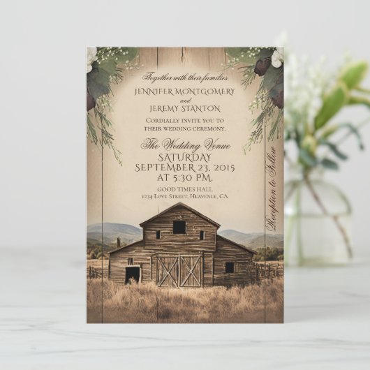Uitnodiging tot uitzending van bruiloft in Rustic  (Staand voorkant)