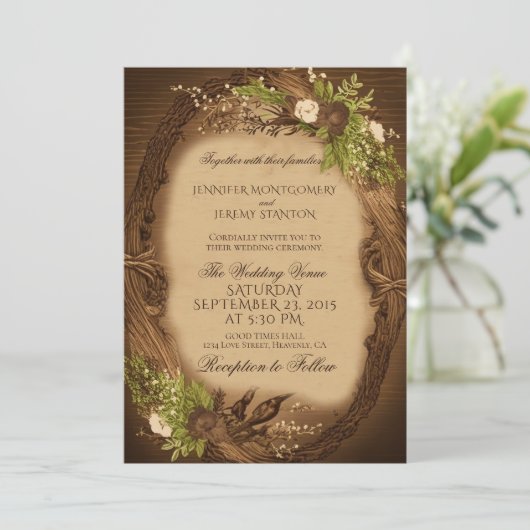 Uitnodiging tot uitzending van bruiloft in Rustic  (Staand voorkant)