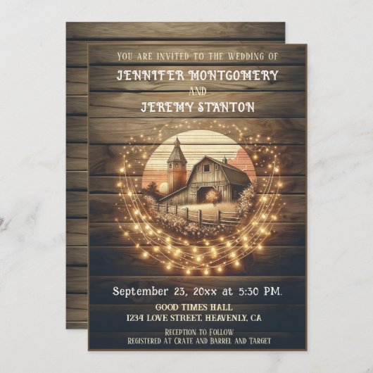 Uitnodiging tot uitzending van bruiloft in Rustic  (Voorkant / Achterkant)