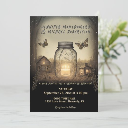 Uitnodiging tot uitzending van bruiloft in Rustic  (Staand voorkant)