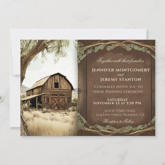 Uitnodiging tot uitzending van bruiloft in Rustic  (Voorkant)