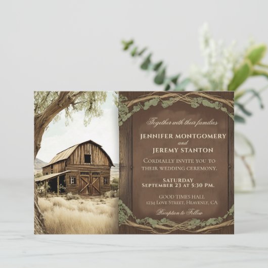 Uitnodiging tot uitzending van bruiloft in Rustic  (Staand voorkant)