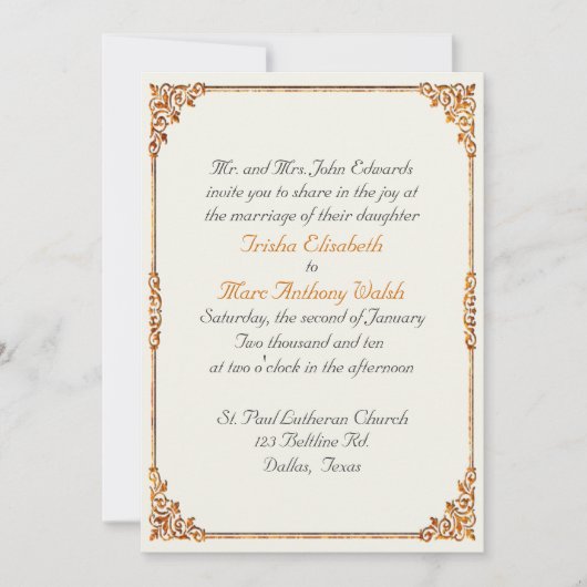 Uitnodiging tot uitzending van een huwelijk tussen (Voorkant)