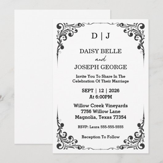 Uitnodiging tot uitzending van Elegant Black & Whi (Voorkant / Achterkant)