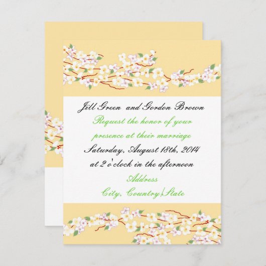 Uitnodiging tot uitzending van Elegant Yellow Blos (Voorkant / Achterkant)